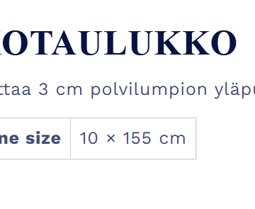 elastisen kompressiotuen kokotaulukko